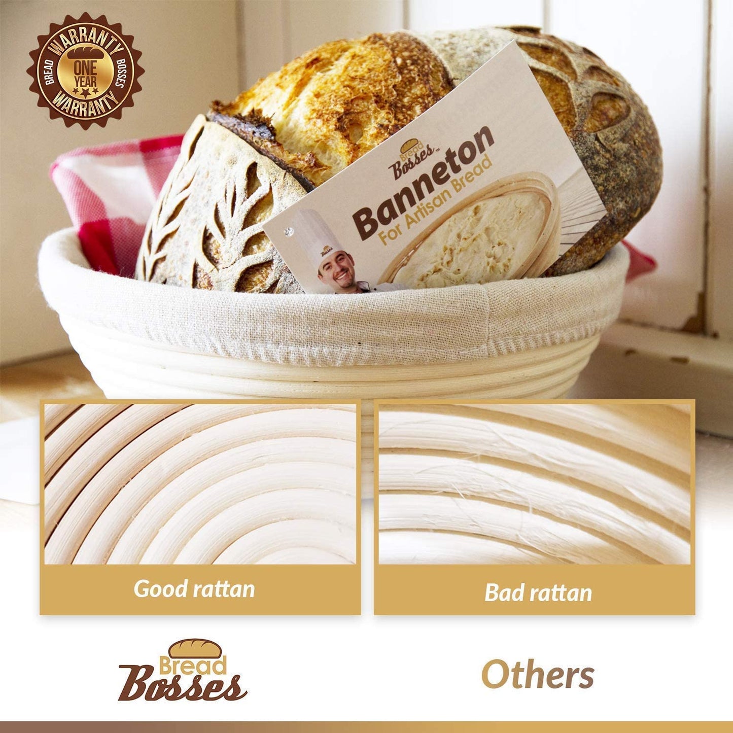 9-Inch Bread Banneton Proofing Basket And Dough Scraper