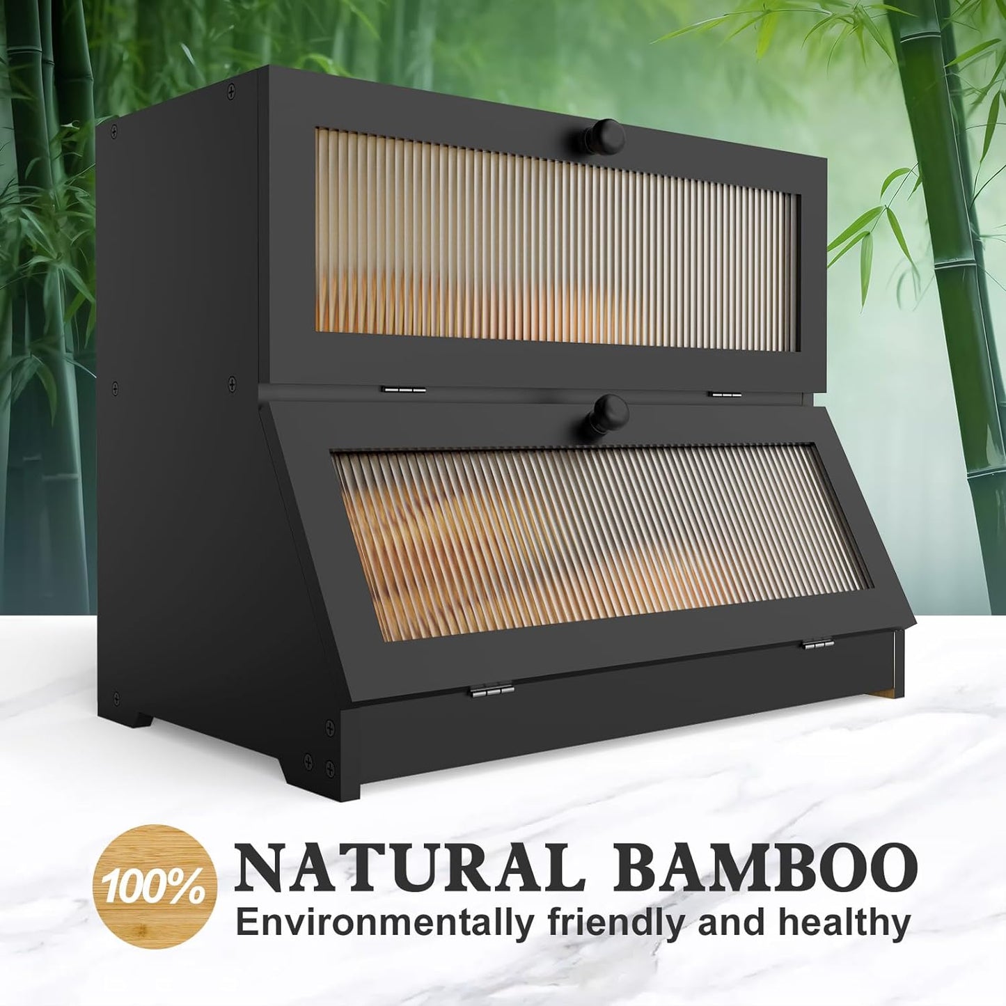 Double Layer Bamboo Bread Box for Kitchen Counter-Large Capacity Bread Storage