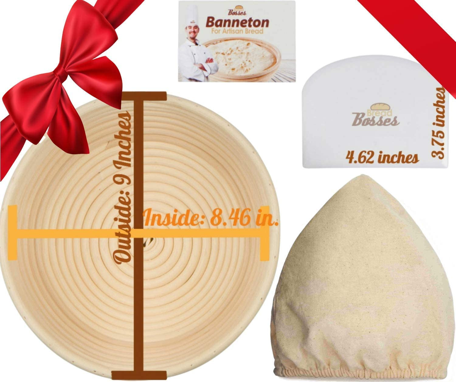 9-Inch Bread Banneton Proofing Basket And Dough Scraper