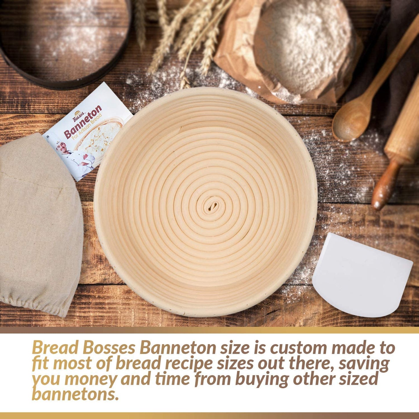 9-Inch Bread Banneton Proofing Basket And Dough Scraper