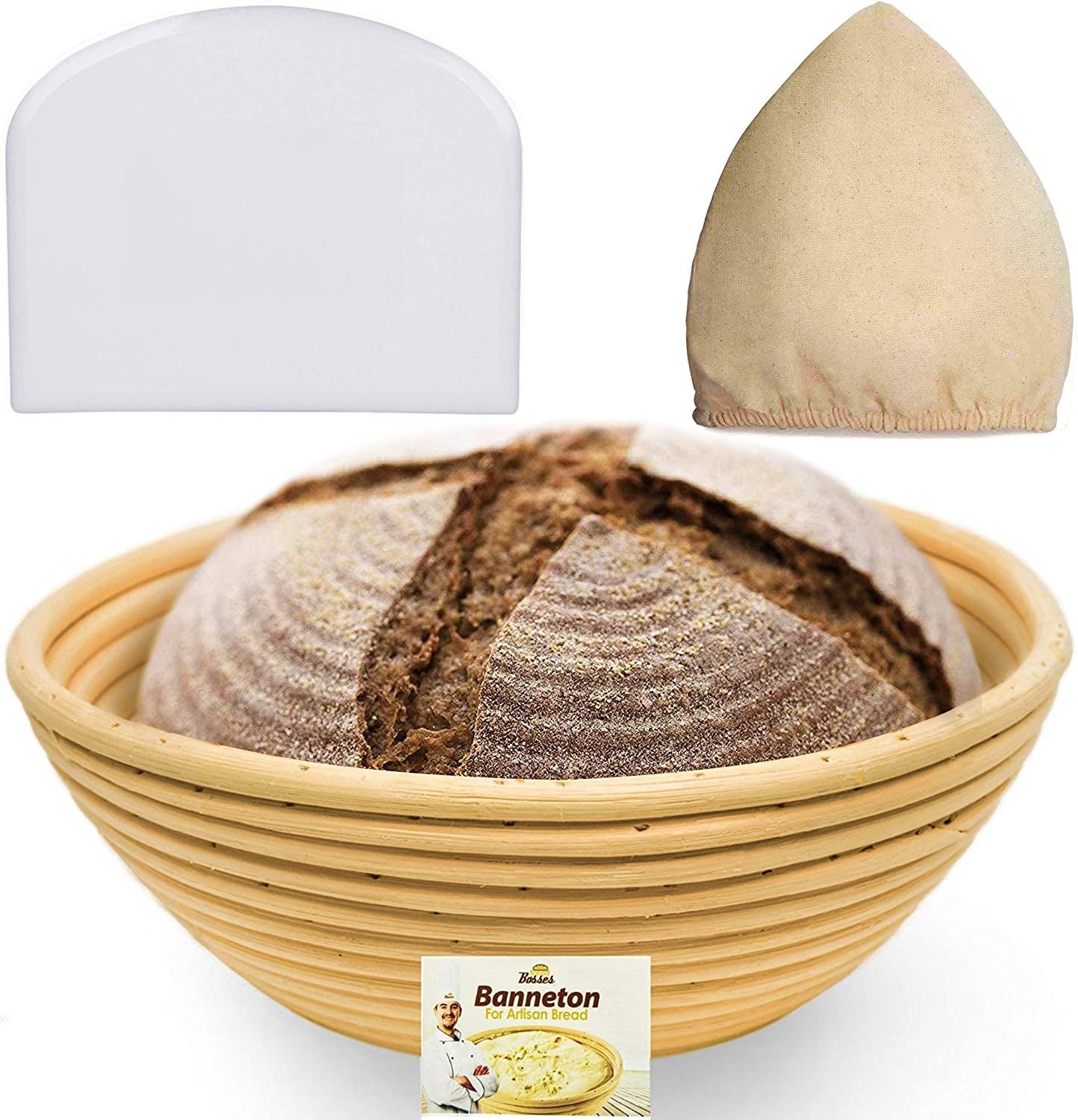 9-Inch Bread Banneton Proofing Basket And Dough Scraper